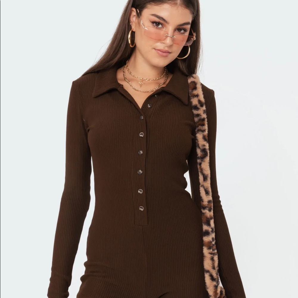 Edikted brown ribbed romper